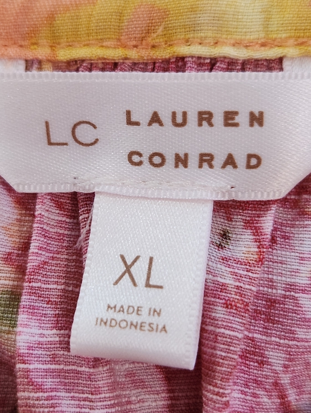 LC Lauren Conrad Yellow Floral Square Neck Blouse with Pink and Green Size XL - Picture 2 of 6